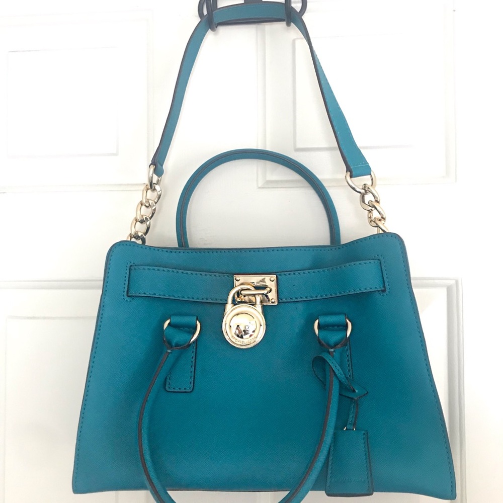 Medium Teal Leather Michael Kors Bag w Gold Detail